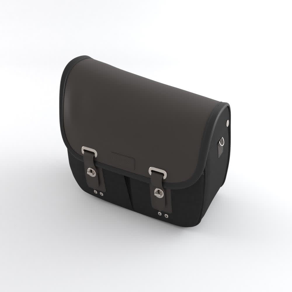 Gepäcktasche aus gewachster Baumwolle / Leder – Links – Schwarz / Braun
